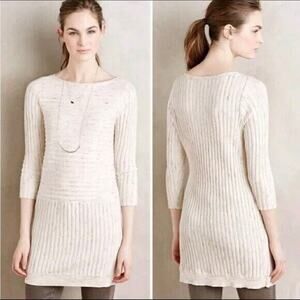 Moth Anthropologie Oatmeal Cream Heathered‎ Ribbed Sweater S Dress Wool Blend